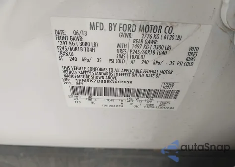 2014 Ford Explorer Xlt из США, поврежденный, VIN 1FM5K7D85EGA07626